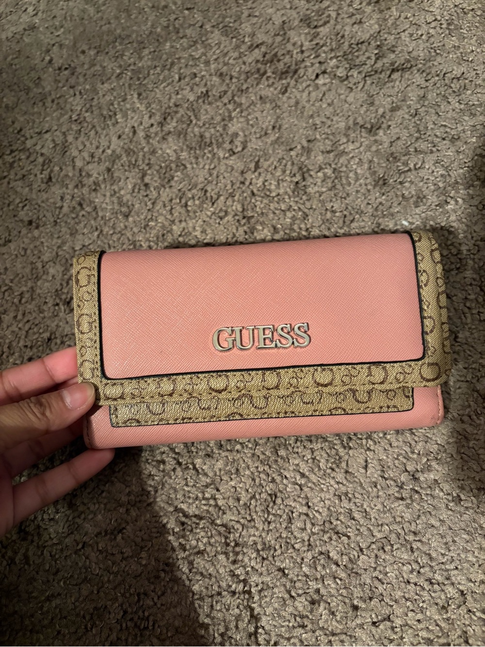 GUESS Pink and Tan Logo-Trim Women’s Wallet